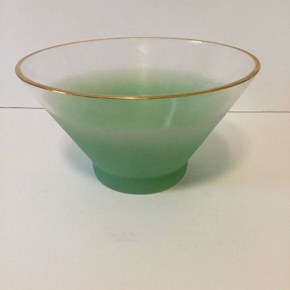 VTG BLENDO Green Ombre Glass Bowl 11" Gold Rim Midcentury Modern Tapered MCM - Picture 4 of 13
